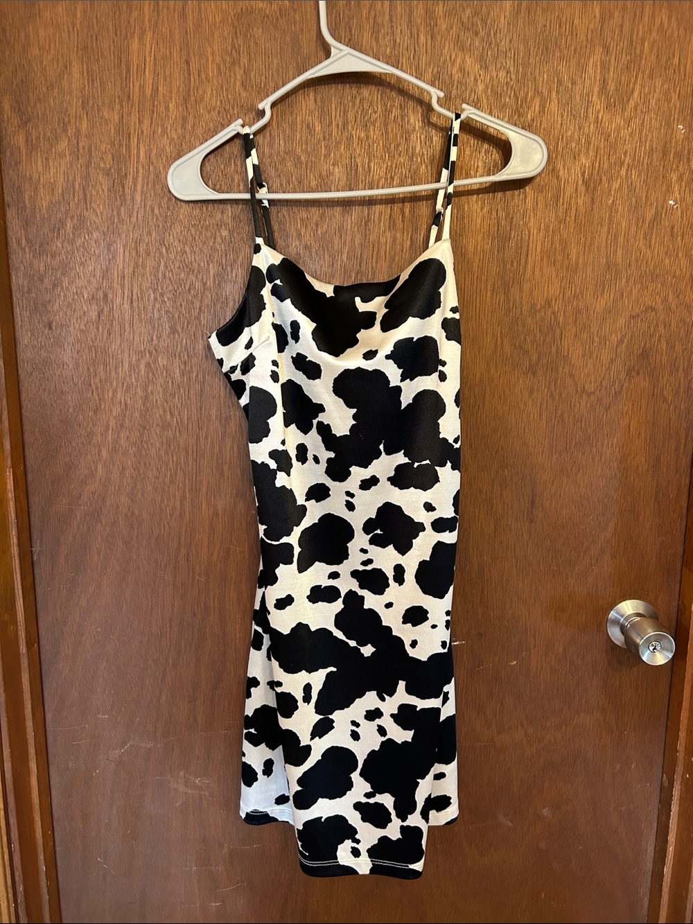 Altar'd State Black & White Cow-Print Slip Mini Dress